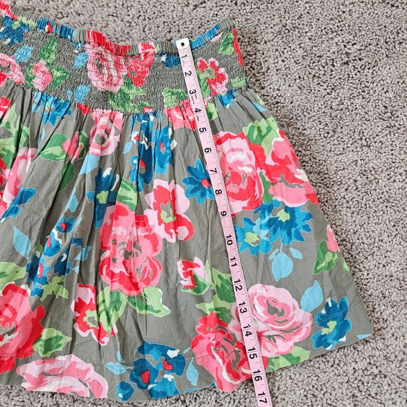 Mini Boden Kids Girls Floral Smocked Waist Cotton Lined Skirt Olive Pink 11-12Y - Picture 2 of 8
